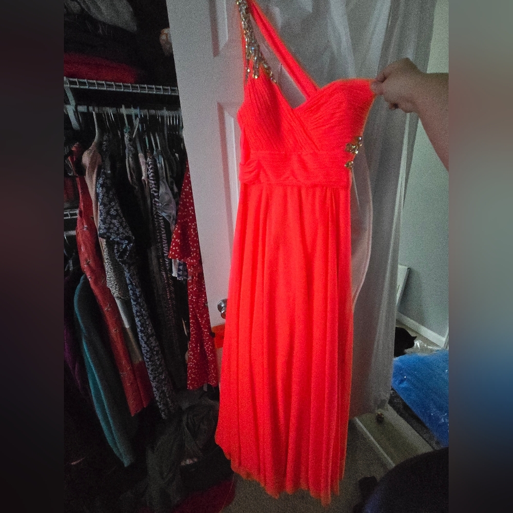 Xscape Vibrant Orange One-Shoulder Dress